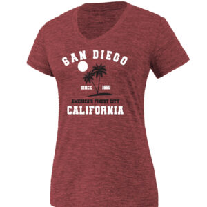 LVNT 1110 SD,CA Palm Tree 1850 Ladies Burgundy V-Neck Adult T-Shirt