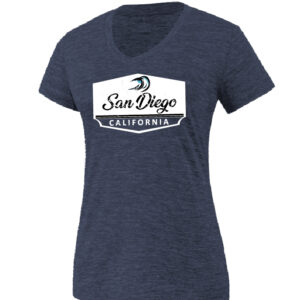 LVNT 1104 SD,CA Waves Ladies Navy V-Neck Adult T-Shirt