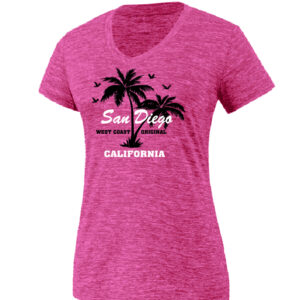 LVNT 1107 SD,CA Palm Tree  Ladies Pink V-Neck Adult T-Shirt