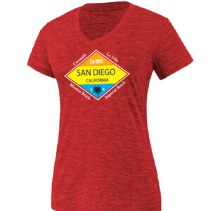 LVNT 1109 SD,CA  Diamond  Ladies Red V-Neck Adult T-Shirt