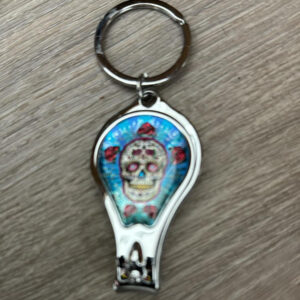 KC-86704 SD SUGAR SKULL NAIL CLIPPER  METAL KEYCHAIN