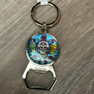KC-86824 SUGAR SKULL BOTTLE OPPENER  METAL KEYCHAIN