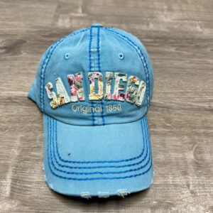CAP 1302 Embroidered Flower Letter  Cap SD Blue