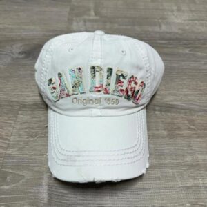 CAP 1303 Embroidered Flower Letter  Cap SD White