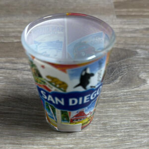SHOT G-4593  SAN DIEGO RETRO COLLAGE DESIGN SHOTGLASS
