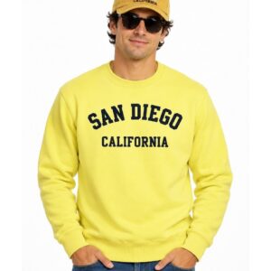 Yellow San Diego adult sweatshirt with Black screen-printed lettering