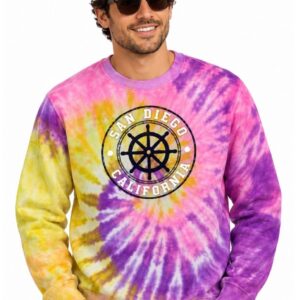Rainbow San Diego adult sweatshirt with Black screen-printed lettering