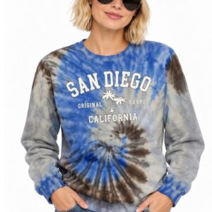 Tie - Dye San Diego adult sweatshirt with yellow screen-printed lettering