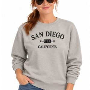 Grey San Diego adult sweatshirt with screen-printed lettering