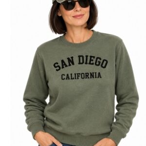 Green San Diego adult sweatshirt with screen-printed lettering