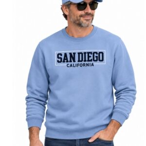 Sky Blue San Diego adult sweatshirt with screen-printed lettering