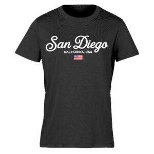 AET 1218 SD, CA USA Flag Emb Black Adult T- Shirt