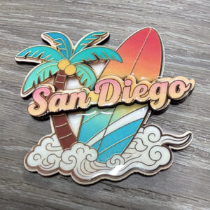 WM006 SAN DIEGO PALM TREE SURF WOOD MAGNET
