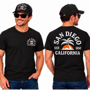 Black San Diego California Adult T-shirt with front and back prints