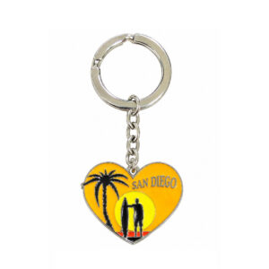 KC 007 Sun, Palm Tree & Surfer Heart Keychain