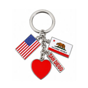 KC 013 USA & California Flags Heart Keychain