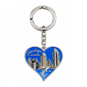 KC 080 San Diego Dolphin & Skyline Heart Keychain