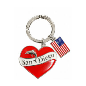 KC 082 San Diego Dolphin Heart & USA Flag Keychain