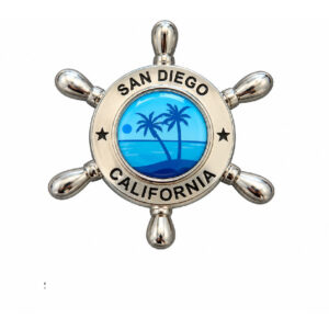 MM 001 Ship Wheel Design with Palm Trees and Ocean View