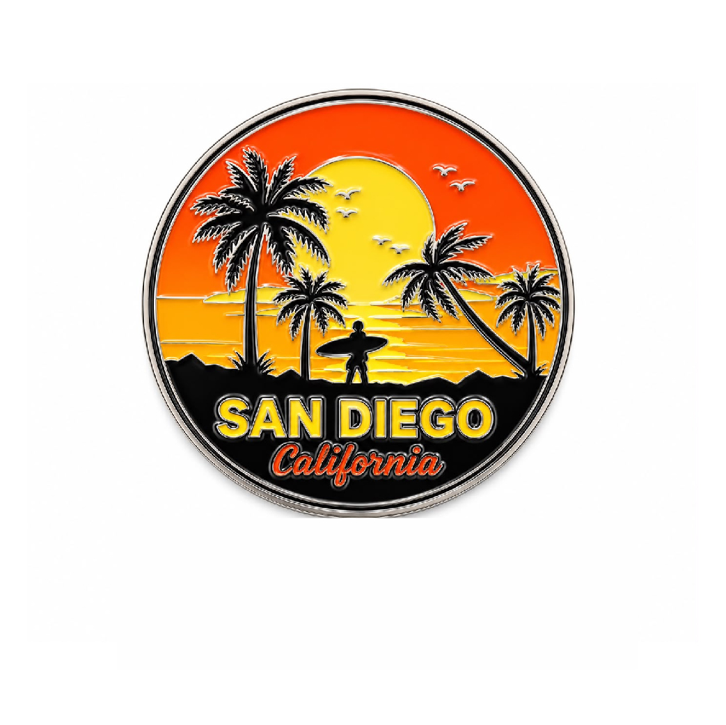 MM 036 Sunset Beach Scene with Palm Trees and Surfer