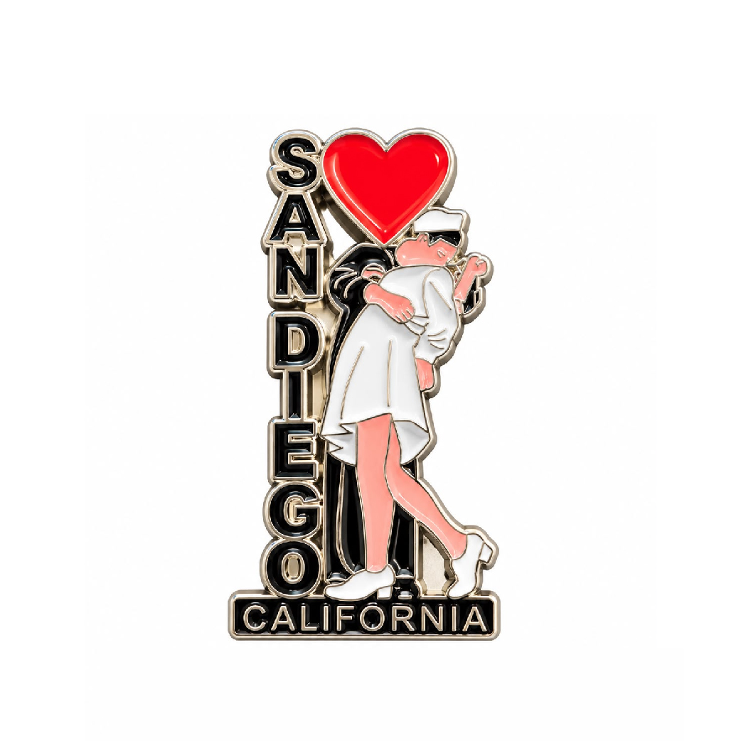 MM 014 Iconic Kissing Sailor Design with San Diego California text & Heart