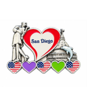 MM 019 Romentic San Diego Design Featuring the Iconic Kissing Sailor, Heart, Dolphin & Landmark