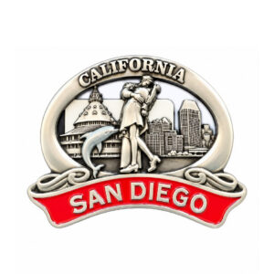 MM 020 San Diego Magnet Featuring the iconc kissing sailor, city skyline & Dolphin