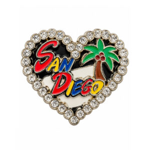 MM 032 San Diego Heart Shaped Magnet with colorful design and rhinestone border